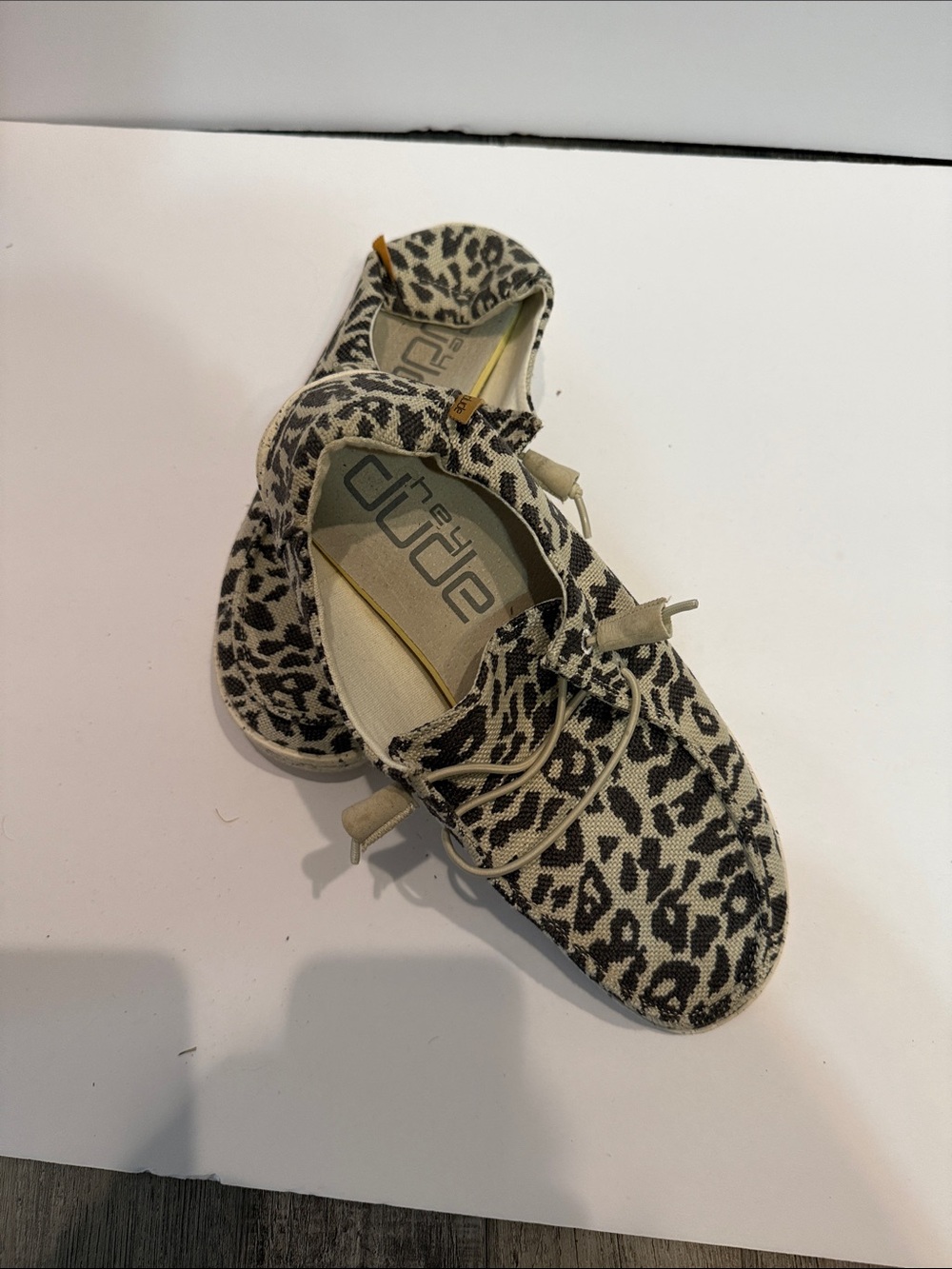 Hey Dude Women's Leopard Print Slip-On Flats - Cream/Black size 9